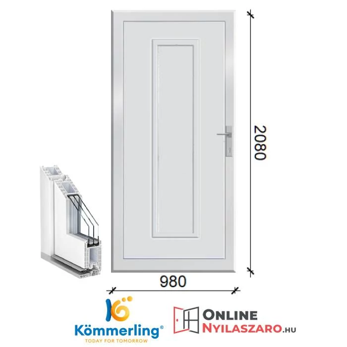 98x208 Cm Quenn Műanyag Bejárati ajtó Tömör 48mm extra vastag ajtóbetéttel