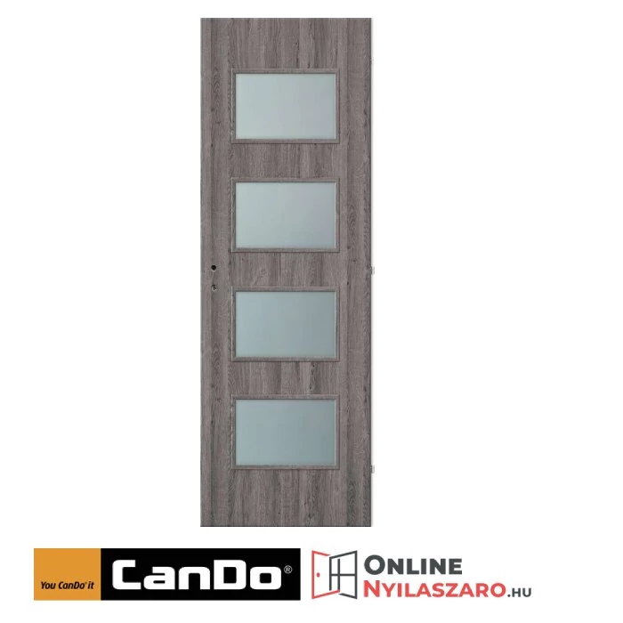 Beltéri ajtó szürke tölgy 90x210cm Merano üveges (ajtólap tokkal)