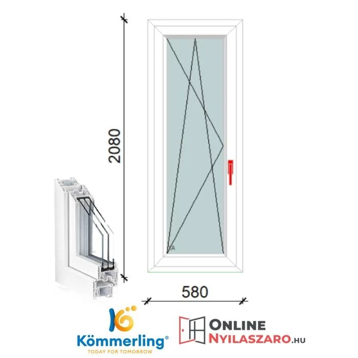 60x210 Cm Bukó-Nyíló műanyag erkélyajtó 3 rétegű üveggel