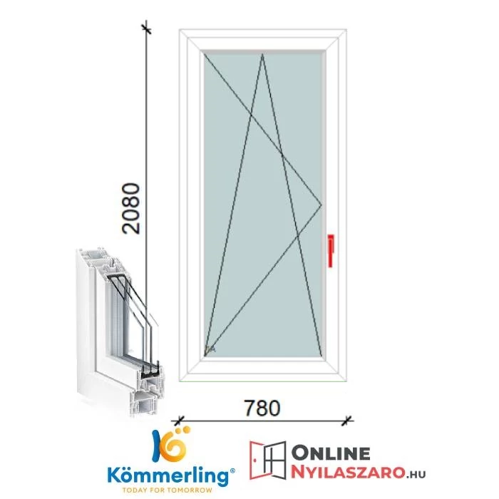 80x210 Cm Bukó-Nyíló műanyag erkélyajtó 2 rétegű üveggel