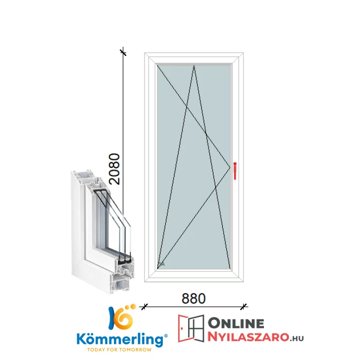 90x210 Cm Bukó-Nyíló műanyag erkélyajtó 2 rétegű üveggel