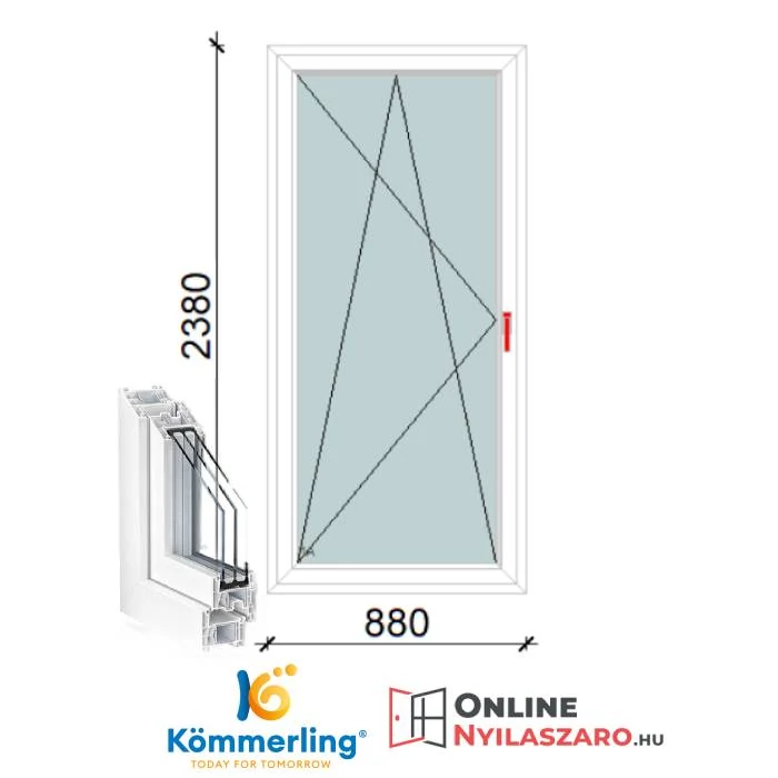 90x240 Cm Bukó-Nyíló műanyag erkélyajtó 2 rétegű üveggel