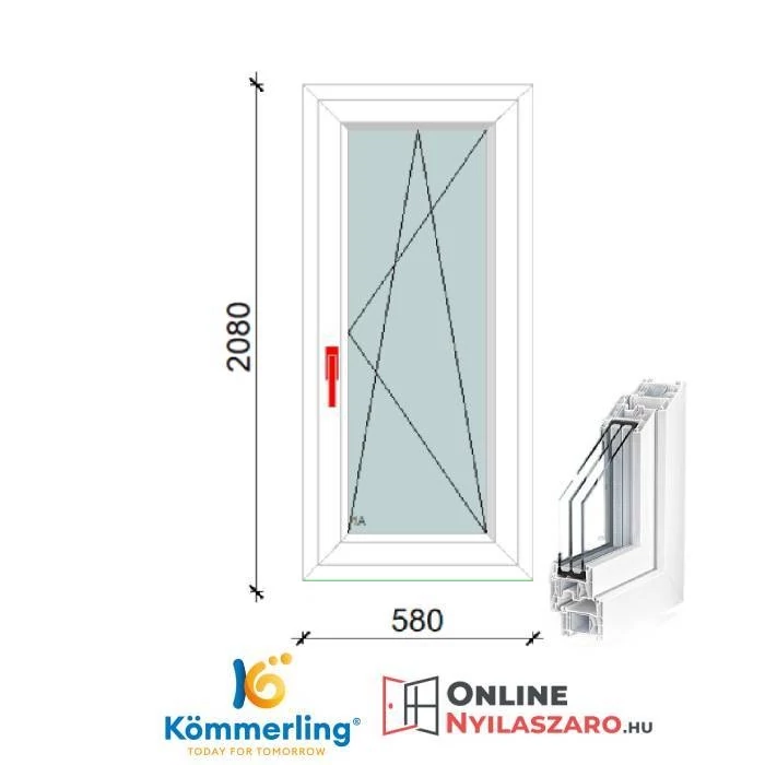 60x210 Cm Bukó-Nyíló műanyag erkélyajtó 2 rétegű üveggel