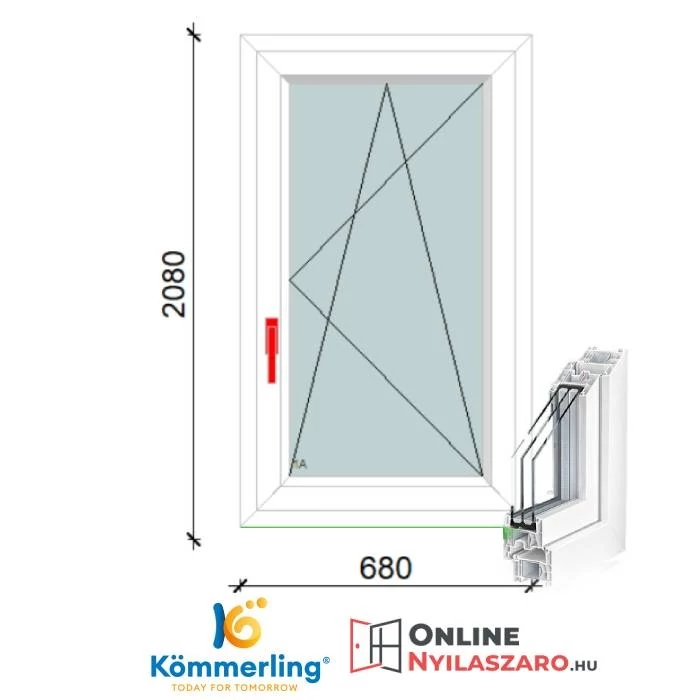 70x210 Cm Bukó-Nyíló műanyag erkélyajtó 2 rétegű üveggel