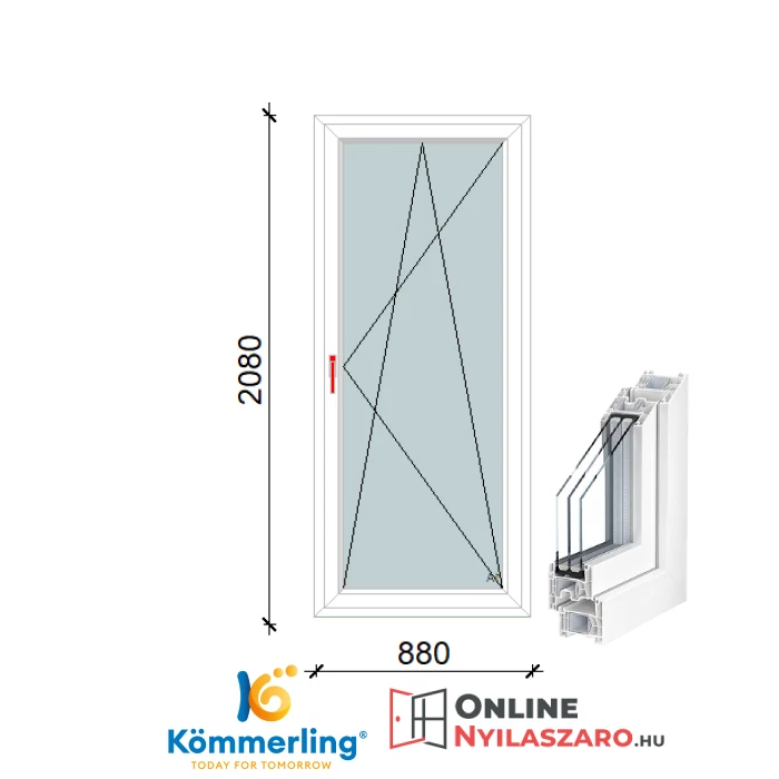 90x210 Cm Bukó-Nyíló műanyag erkélyajtó 3 rétegű üveggel