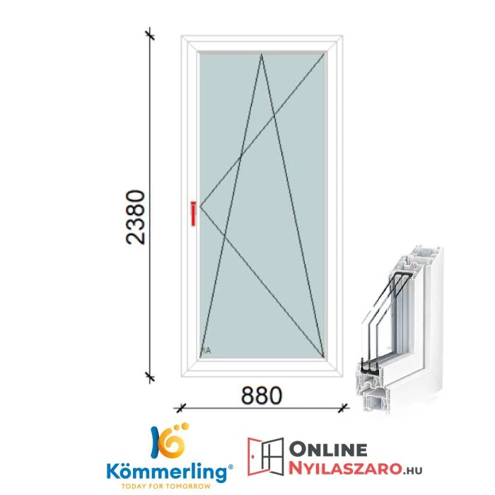 90x240 Cm Bukó-Nyíló műanyag erkélyajtó 3 rétegű üveggel