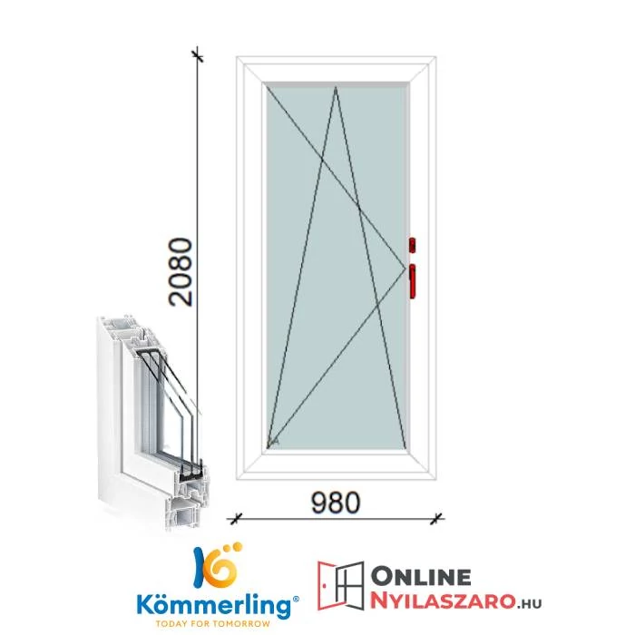 100x210 Cm Átmenőkilincses Bukó-Nyíló műanyag erkélyajtó 2 rétegű üveggel