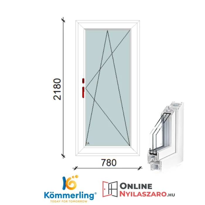 80x220 Cm Átmenőkilincses Bukó-Nyíló műanyag erkélyajtó 2 rétegű üveggel