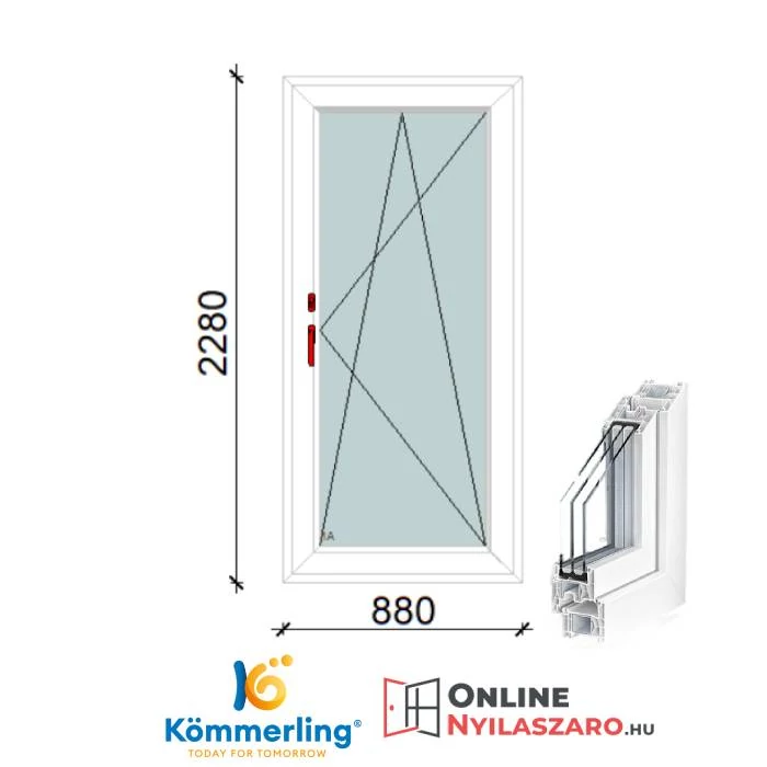90x230 Cm Átmenőkilincses Bukó-Nyíló műanyag erkélyajtó 2 rétegű üveggel