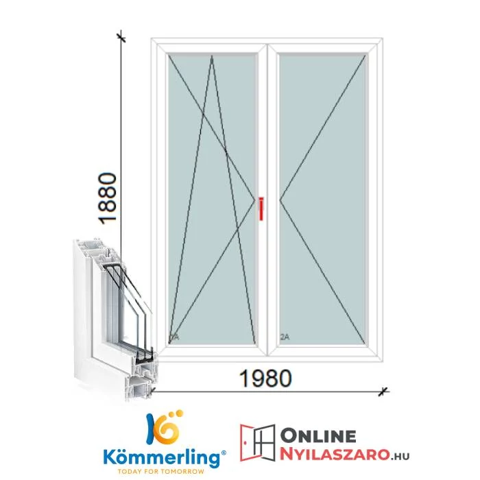 200x190 Cm Váltószárnyas Bukó-Nyíló+Nyíló műanyag erkélyajtó 2 rétegű üveggel