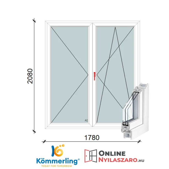 180x210 Cm Váltószárnyas Bukó-Nyíló+Nyíló műanyag erkélyajtó 2 rétegű üveggel