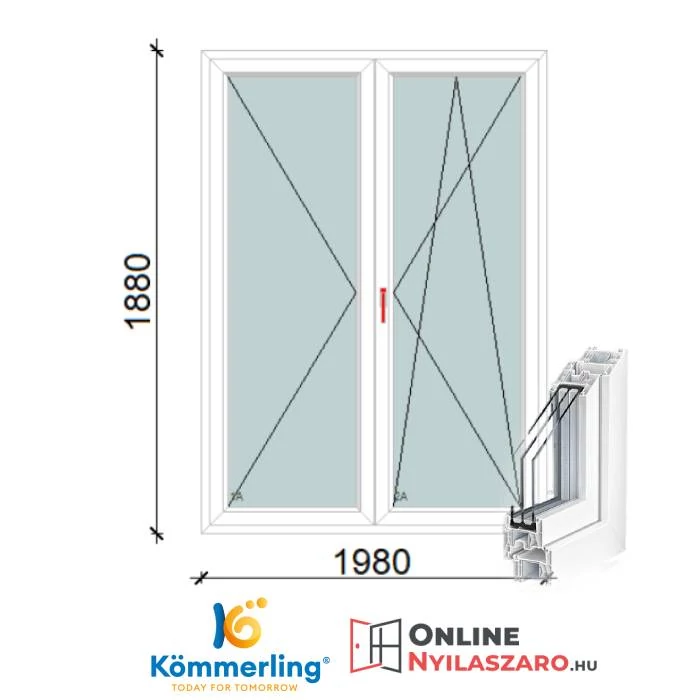 200x190 Cm Váltószárnyas Bukó-Nyíló+Nyíló műanyag erkélyajtó 2 rétegű üveggel