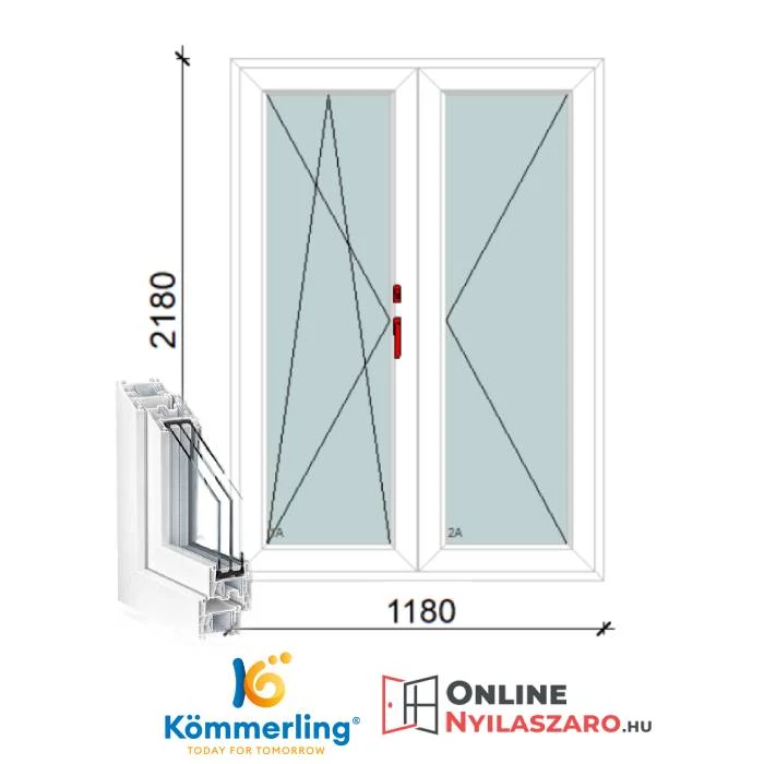 120x220 Cm Váltószárnyas Átmenőkilincses Bukó-Nyíló+Nyíló műanyag erkélyajtó 3 rétegű üveggel