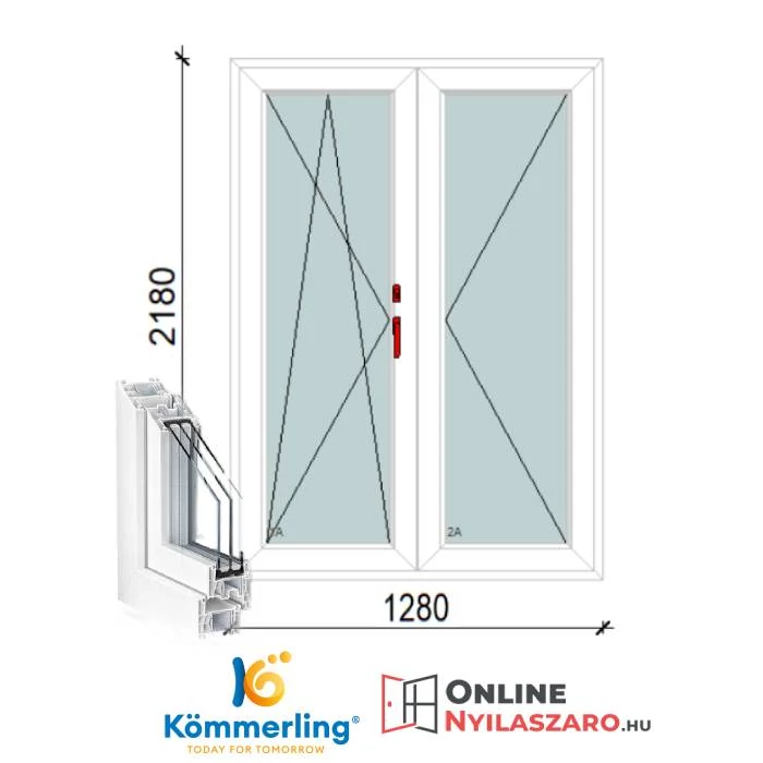 130x220 Cm Váltószárnyas Átmenőkilincses Bukó-Nyíló+Nyíló műanyag erkélyajtó 2 rétegű üveggel