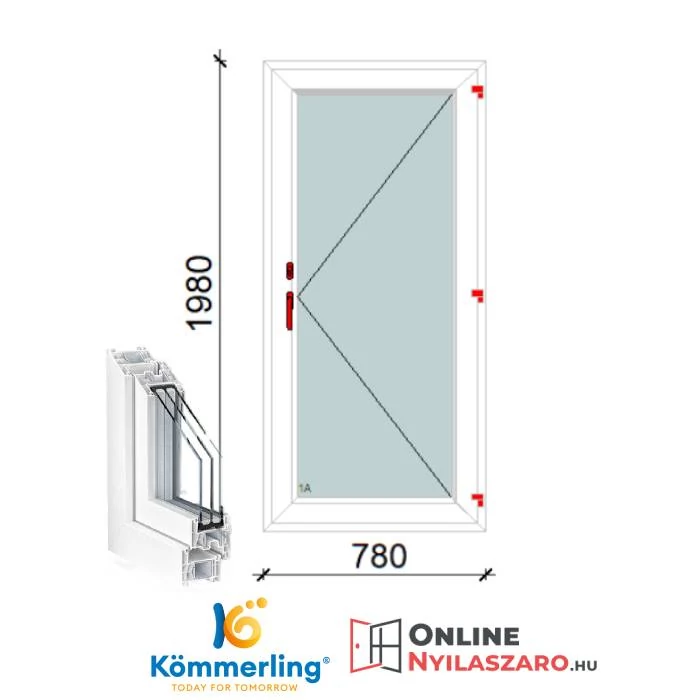 80x200 Cm Átmenőkilincses Kifelé Nyíló műanyag erkélyajtó 2 rétegű üveggel