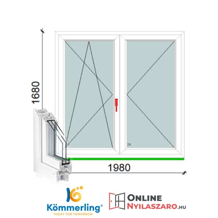 200x170 Cm Középen Felnyíló Bukó-Nyíló műanyag ablak 2 rétegű üveggel